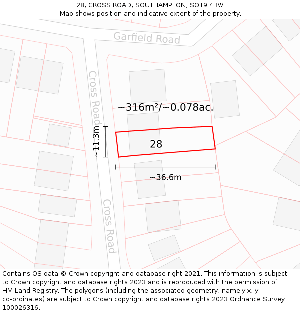 28, CROSS ROAD, SOUTHAMPTON, SO19 4BW: Plot and title map