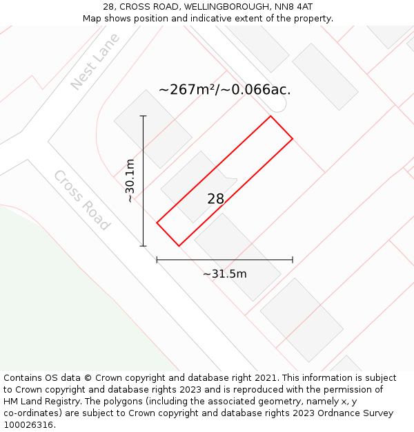 28, CROSS ROAD, WELLINGBOROUGH, NN8 4AT: Plot and title map