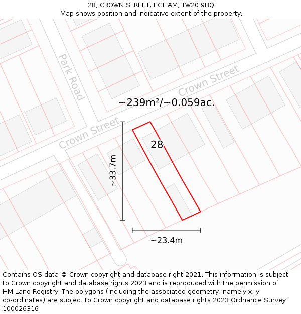 28, CROWN STREET, EGHAM, TW20 9BQ: Plot and title map