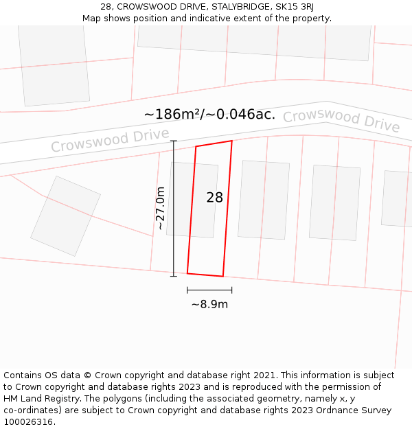 28, CROWSWOOD DRIVE, STALYBRIDGE, SK15 3RJ: Plot and title map