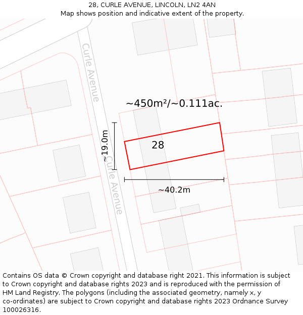 28, CURLE AVENUE, LINCOLN, LN2 4AN: Plot and title map