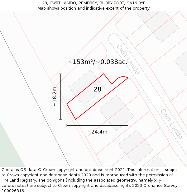 28, CWRT LANDO, PEMBREY, BURRY PORT, SA16 0YE: Plot and title map