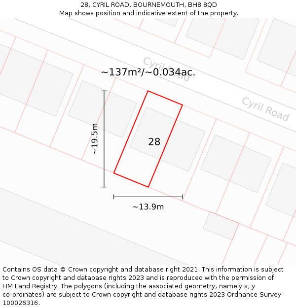 28, CYRIL ROAD, BOURNEMOUTH, BH8 8QD: Plot and title map