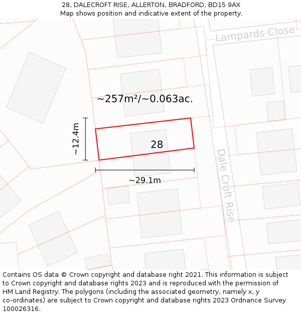28, DALECROFT RISE, ALLERTON, BRADFORD, BD15 9AX: Plot and title map