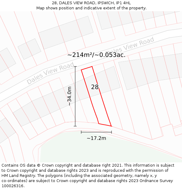 28, DALES VIEW ROAD, IPSWICH, IP1 4HL: Plot and title map