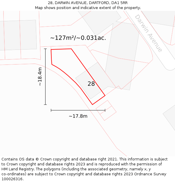 28, DARWIN AVENUE, DARTFORD, DA1 5RR: Plot and title map