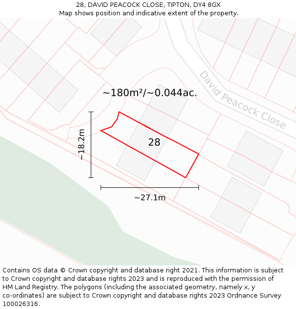 28, DAVID PEACOCK CLOSE, TIPTON, DY4 8GX: Plot and title map