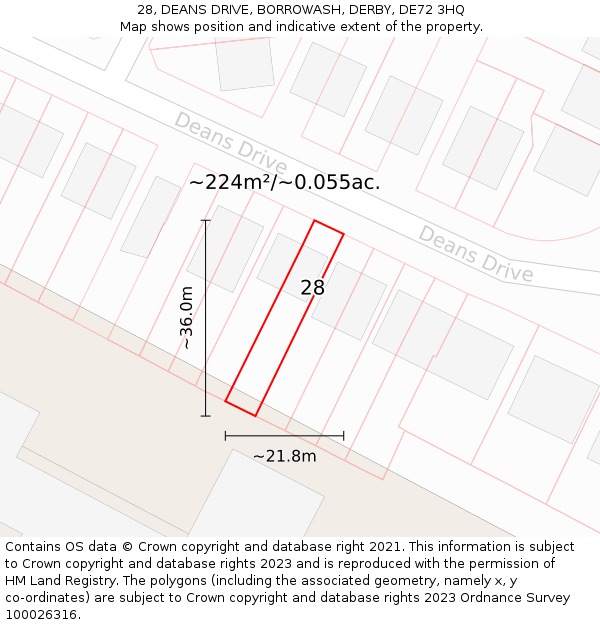 28, DEANS DRIVE, BORROWASH, DERBY, DE72 3HQ: Plot and title map