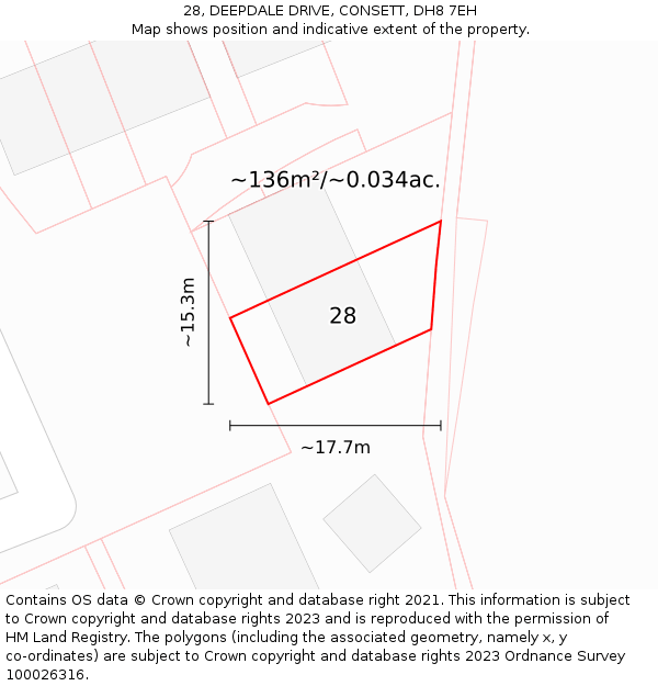 28, DEEPDALE DRIVE, CONSETT, DH8 7EH: Plot and title map