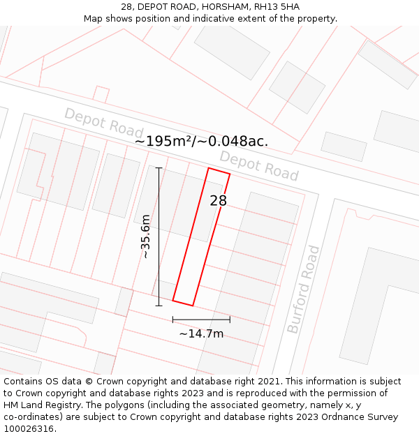 28, DEPOT ROAD, HORSHAM, RH13 5HA: Plot and title map