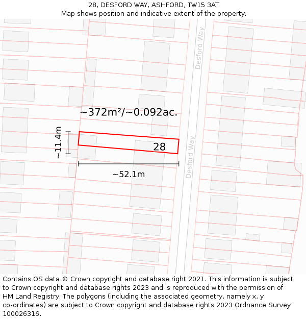 28, DESFORD WAY, ASHFORD, TW15 3AT: Plot and title map