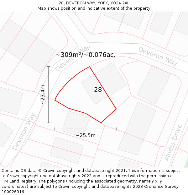 28, DEVERON WAY, YORK, YO24 2XH: Plot and title map