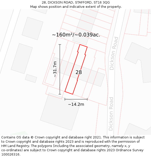 28, DICKSON ROAD, STAFFORD, ST16 3QG: Plot and title map