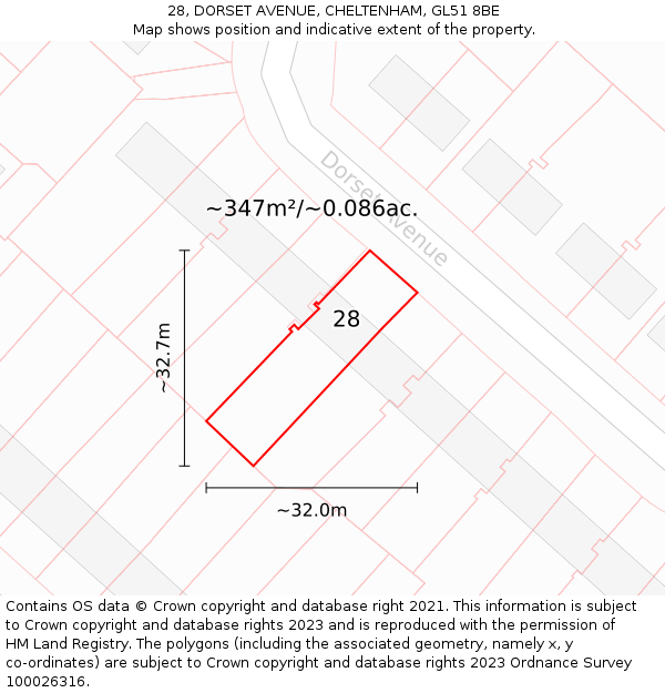 28, DORSET AVENUE, CHELTENHAM, GL51 8BE: Plot and title map