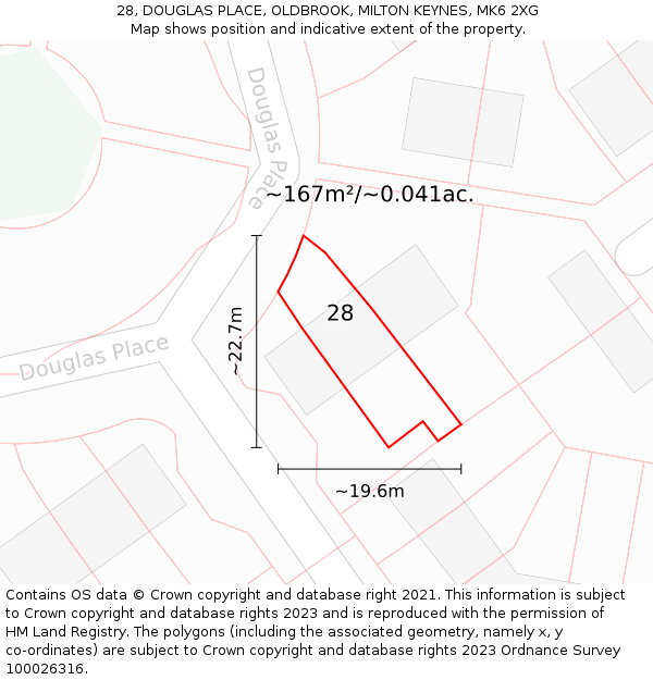 28, DOUGLAS PLACE, OLDBROOK, MILTON KEYNES, MK6 2XG: Plot and title map