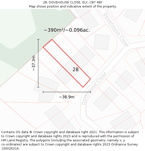 28, DOVEHOUSE CLOSE, ELY, CB7 4BY: Plot and title map