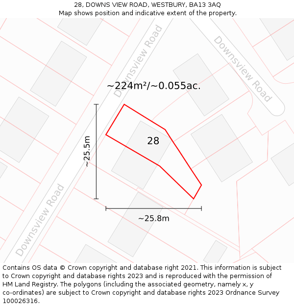 28, DOWNS VIEW ROAD, WESTBURY, BA13 3AQ: Plot and title map