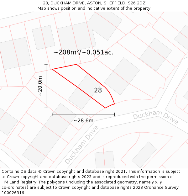 28, DUCKHAM DRIVE, ASTON, SHEFFIELD, S26 2DZ: Plot and title map