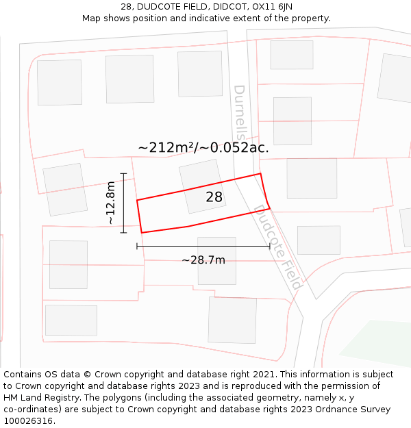 28, DUDCOTE FIELD, DIDCOT, OX11 6JN: Plot and title map