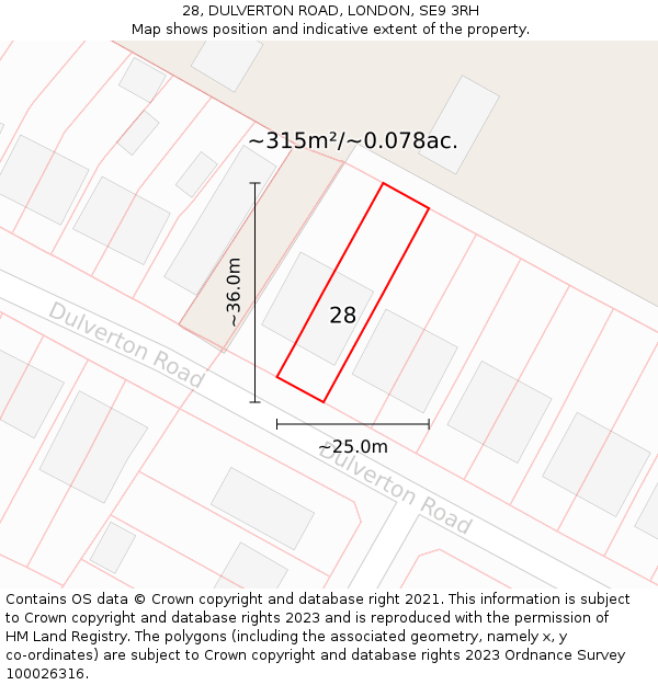 28, DULVERTON ROAD, LONDON, SE9 3RH: Plot and title map