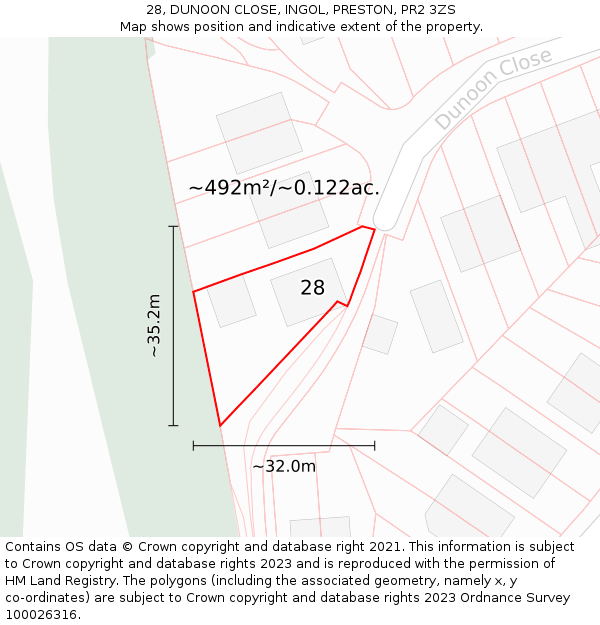 28, DUNOON CLOSE, INGOL, PRESTON, PR2 3ZS: Plot and title map