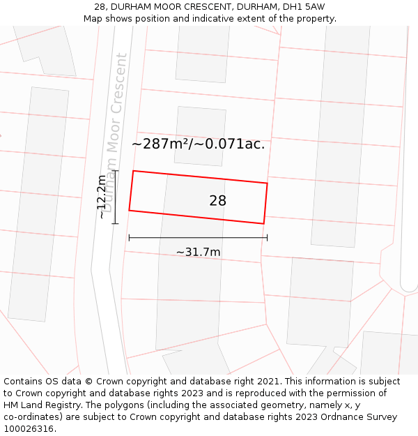 28, DURHAM MOOR CRESCENT, DURHAM, DH1 5AW: Plot and title map