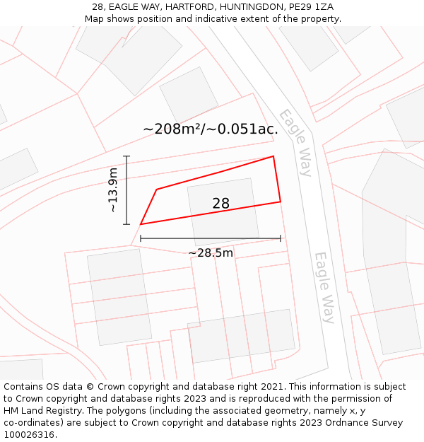 28, EAGLE WAY, HARTFORD, HUNTINGDON, PE29 1ZA: Plot and title map