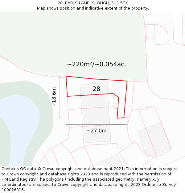 28, EARLS LANE, SLOUGH, SL1 5EX: Plot and title map