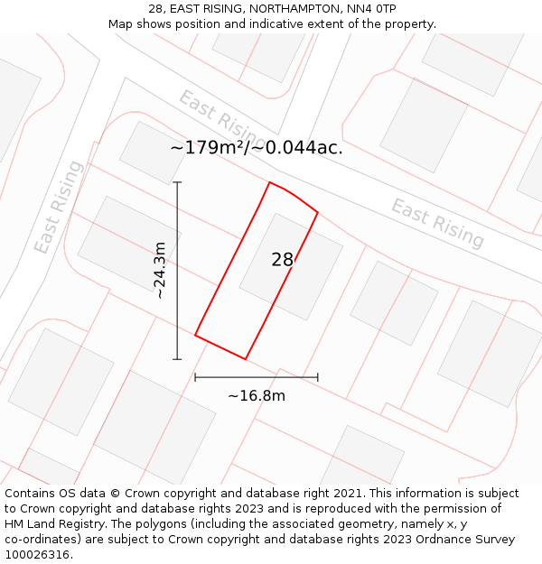 28, EAST RISING, NORTHAMPTON, NN4 0TP: Plot and title map