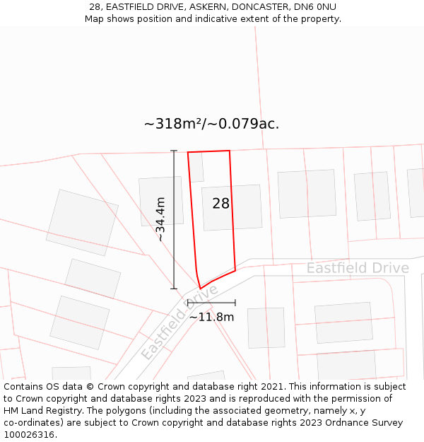 28, EASTFIELD DRIVE, ASKERN, DONCASTER, DN6 0NU: Plot and title map