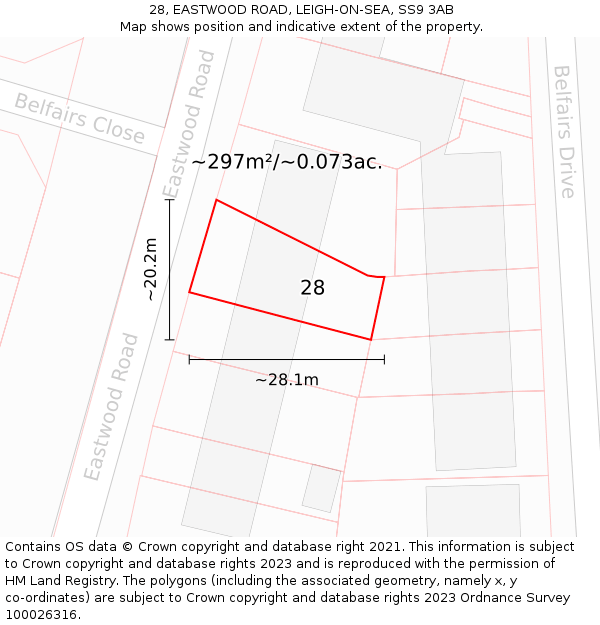 28, EASTWOOD ROAD, LEIGH-ON-SEA, SS9 3AB: Plot and title map