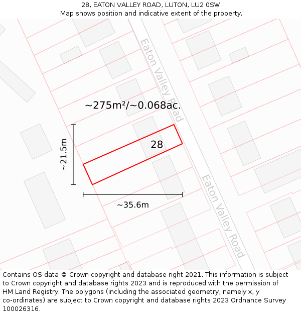 28, EATON VALLEY ROAD, LUTON, LU2 0SW: Plot and title map