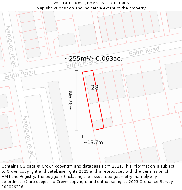 28, EDITH ROAD, RAMSGATE, CT11 0EN: Plot and title map