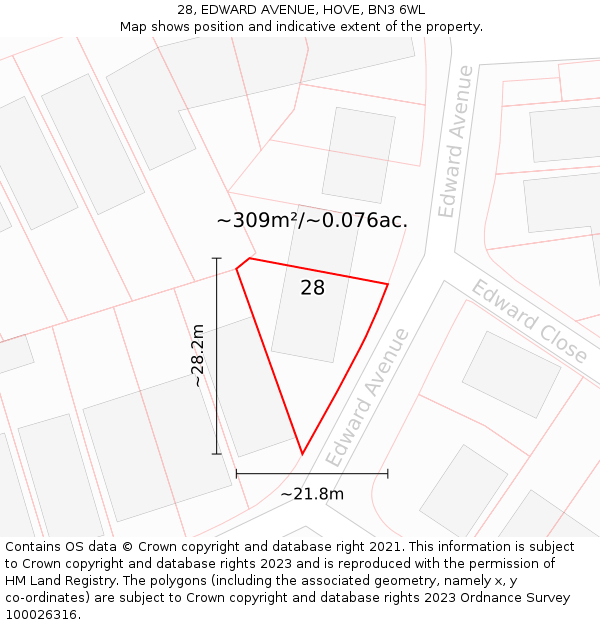 28, EDWARD AVENUE, HOVE, BN3 6WL: Plot and title map