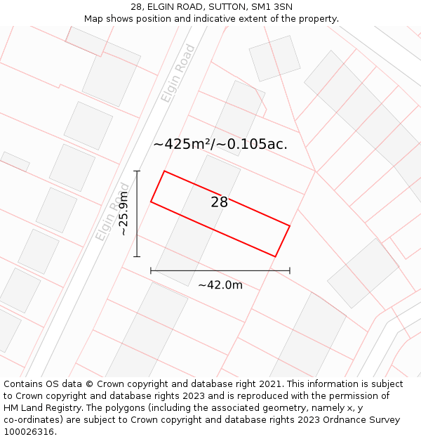 28, ELGIN ROAD, SUTTON, SM1 3SN: Plot and title map