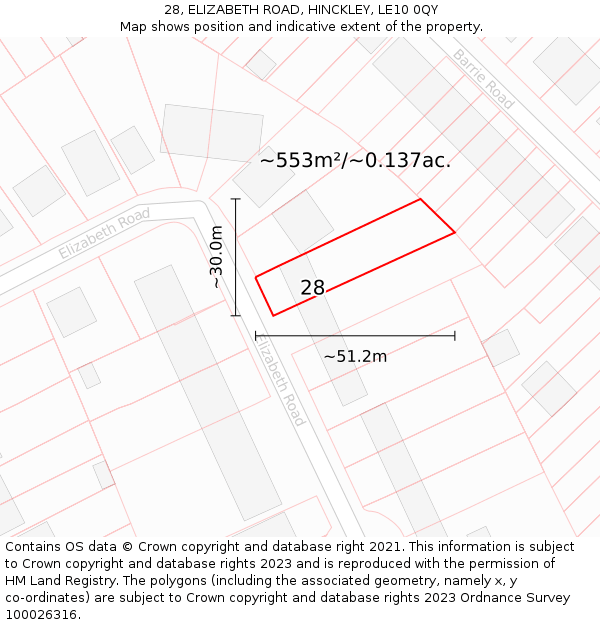 28, ELIZABETH ROAD, HINCKLEY, LE10 0QY: Plot and title map