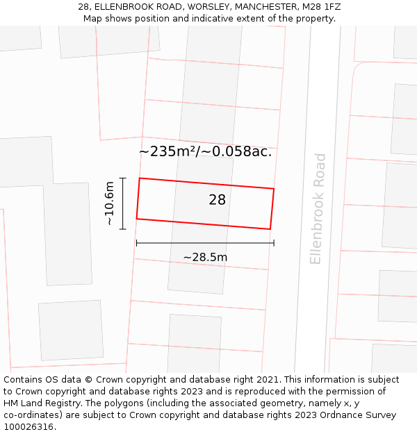 28, ELLENBROOK ROAD, WORSLEY, MANCHESTER, M28 1FZ: Plot and title map