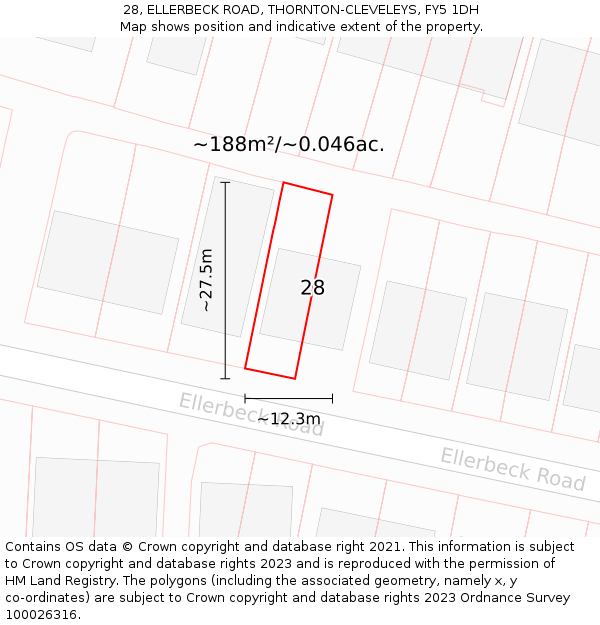 28, ELLERBECK ROAD, THORNTON-CLEVELEYS, FY5 1DH: Plot and title map