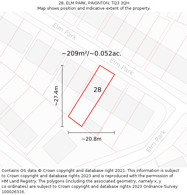 28, ELM PARK, PAIGNTON, TQ3 3QH: Plot and title map