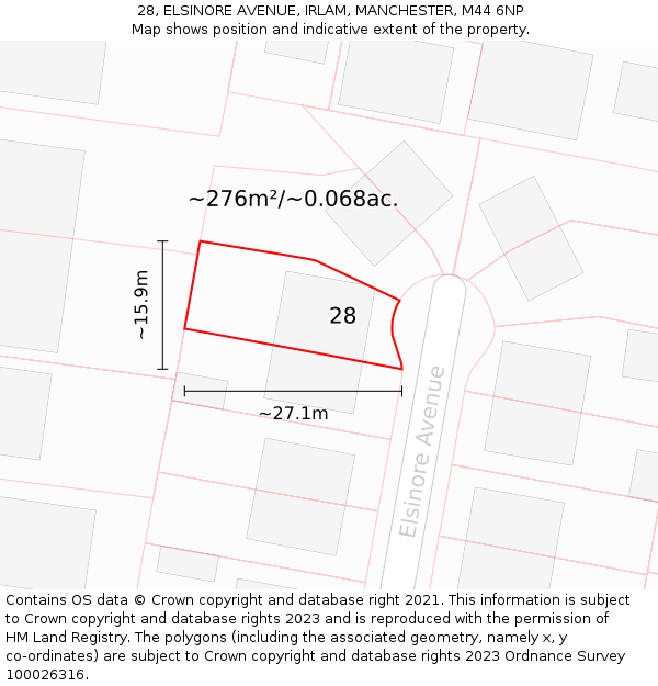 28, ELSINORE AVENUE, IRLAM, MANCHESTER, M44 6NP: Plot and title map