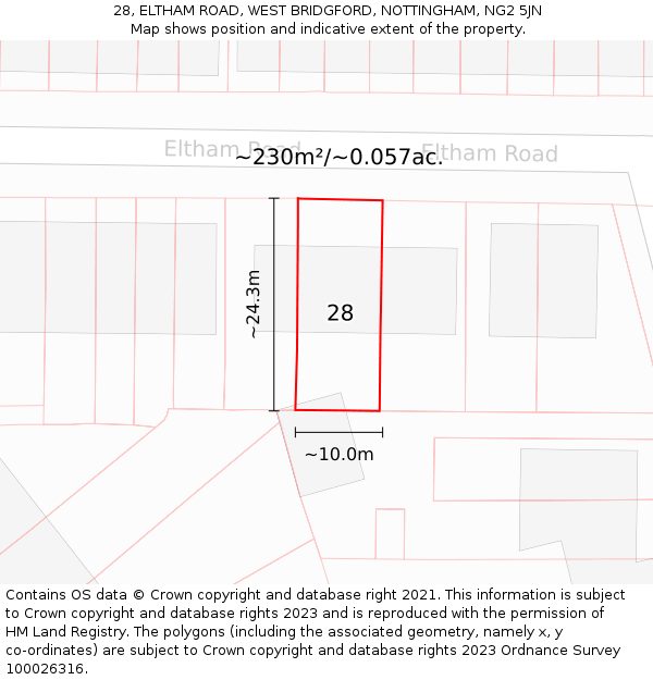 28, ELTHAM ROAD, WEST BRIDGFORD, NOTTINGHAM, NG2 5JN: Plot and title map