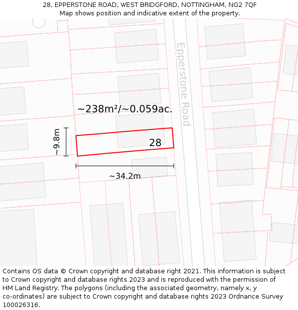28, EPPERSTONE ROAD, WEST BRIDGFORD, NOTTINGHAM, NG2 7QF: Plot and title map