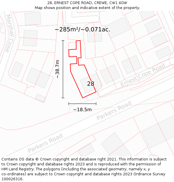 28, ERNEST COPE ROAD, CREWE, CW1 4GW: Plot and title map