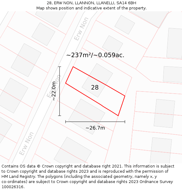 28, ERW NON, LLANNON, LLANELLI, SA14 6BH: Plot and title map