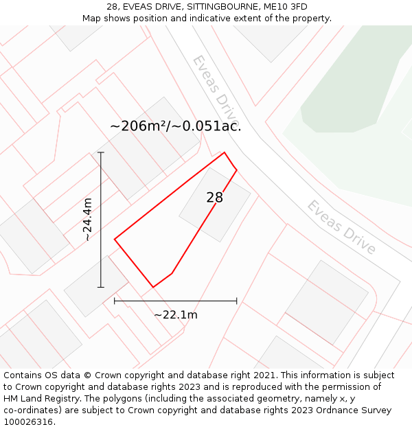28, EVEAS DRIVE, SITTINGBOURNE, ME10 3FD: Plot and title map