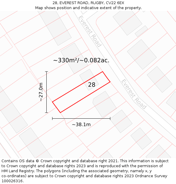 28, EVEREST ROAD, RUGBY, CV22 6EX: Plot and title map