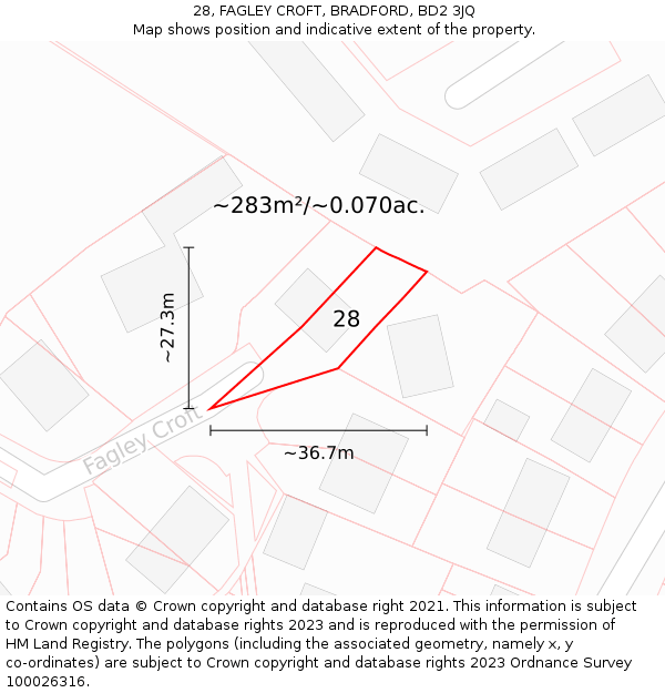 28, FAGLEY CROFT, BRADFORD, BD2 3JQ: Plot and title map