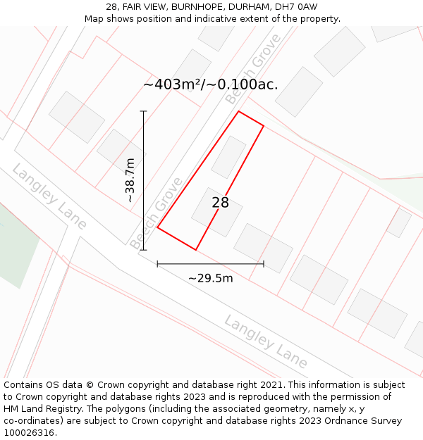 28, FAIR VIEW, BURNHOPE, DURHAM, DH7 0AW: Plot and title map