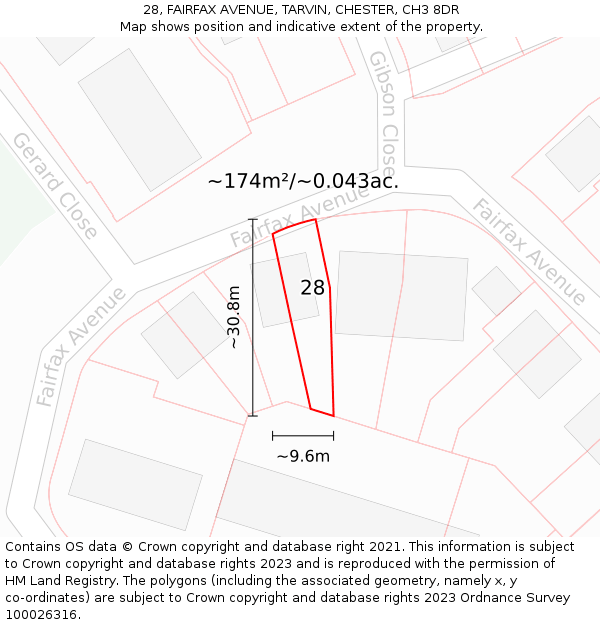 28, FAIRFAX AVENUE, TARVIN, CHESTER, CH3 8DR: Plot and title map