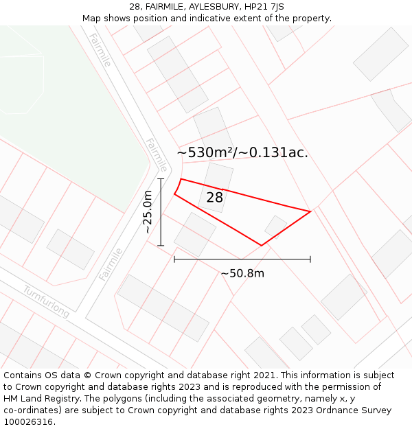 28, FAIRMILE, AYLESBURY, HP21 7JS: Plot and title map